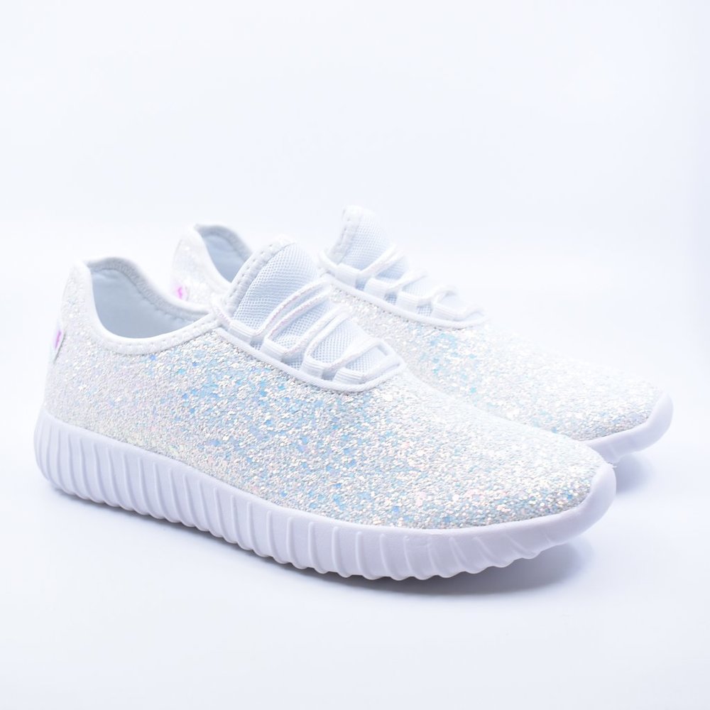 White Shinny Glitter White Athletic Light Sneakers